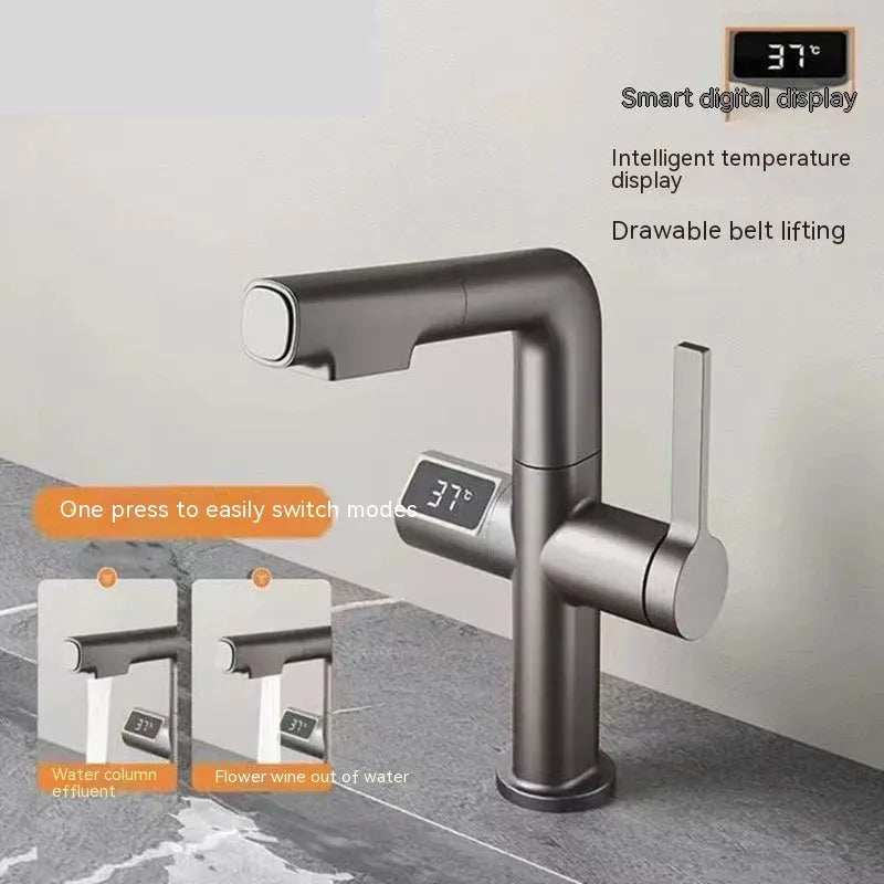 Gun Gray Basin Intelligent Temperature Display Washbasin Faucet - Bellarte Enchanté Gun Gray Basin Intelligent Temperature Display Washbasin Faucet